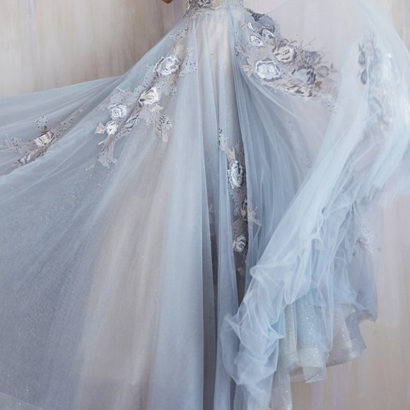 NEW LONG SLEEVELESS EMBROIDERED FLORAL TULLE BALL GOWN WITH ZIPPER BACK AL A0893 - Picture 9 of 9